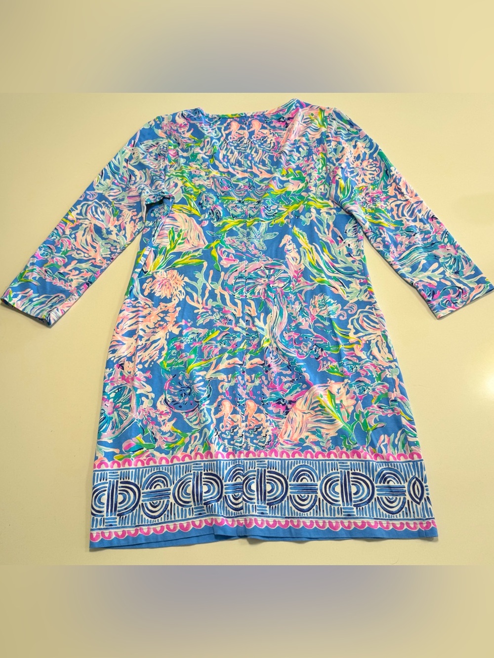 Lilly Pulitzer Beacon All Together Now & Navy Blue Cotton Jersey Dress Size Med - Picture 3 of 16